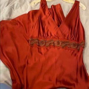 Vintage worn 1x rust colored satin dress